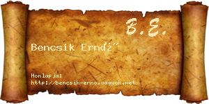Bencsik Ernő névjegykártya